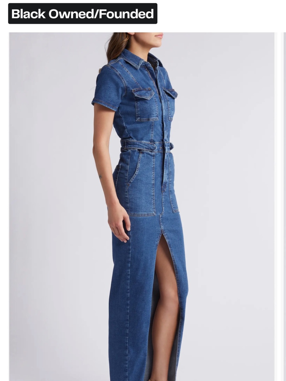 Good American Blue Stretch Denim Maxi Dress with Front Slit - Picture 3 of 8